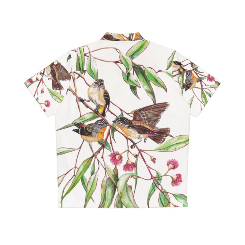 Spotted Pardalotes Hawaiian Shirt with Watercolor Pink Flowering Gum - Back