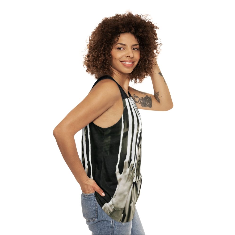 Retro unisex tank top with progressive rock band design - women side