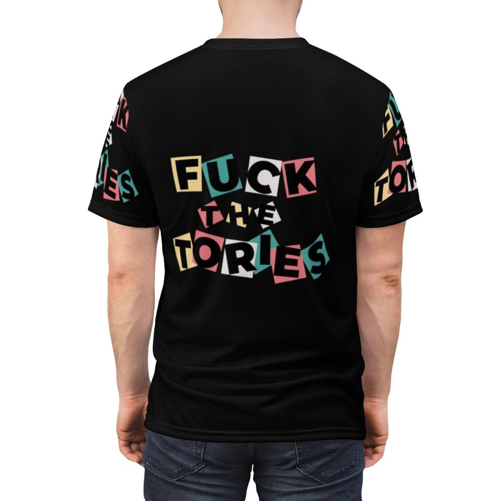 Anti-Tory political t-shirt with bold graphic design - men back