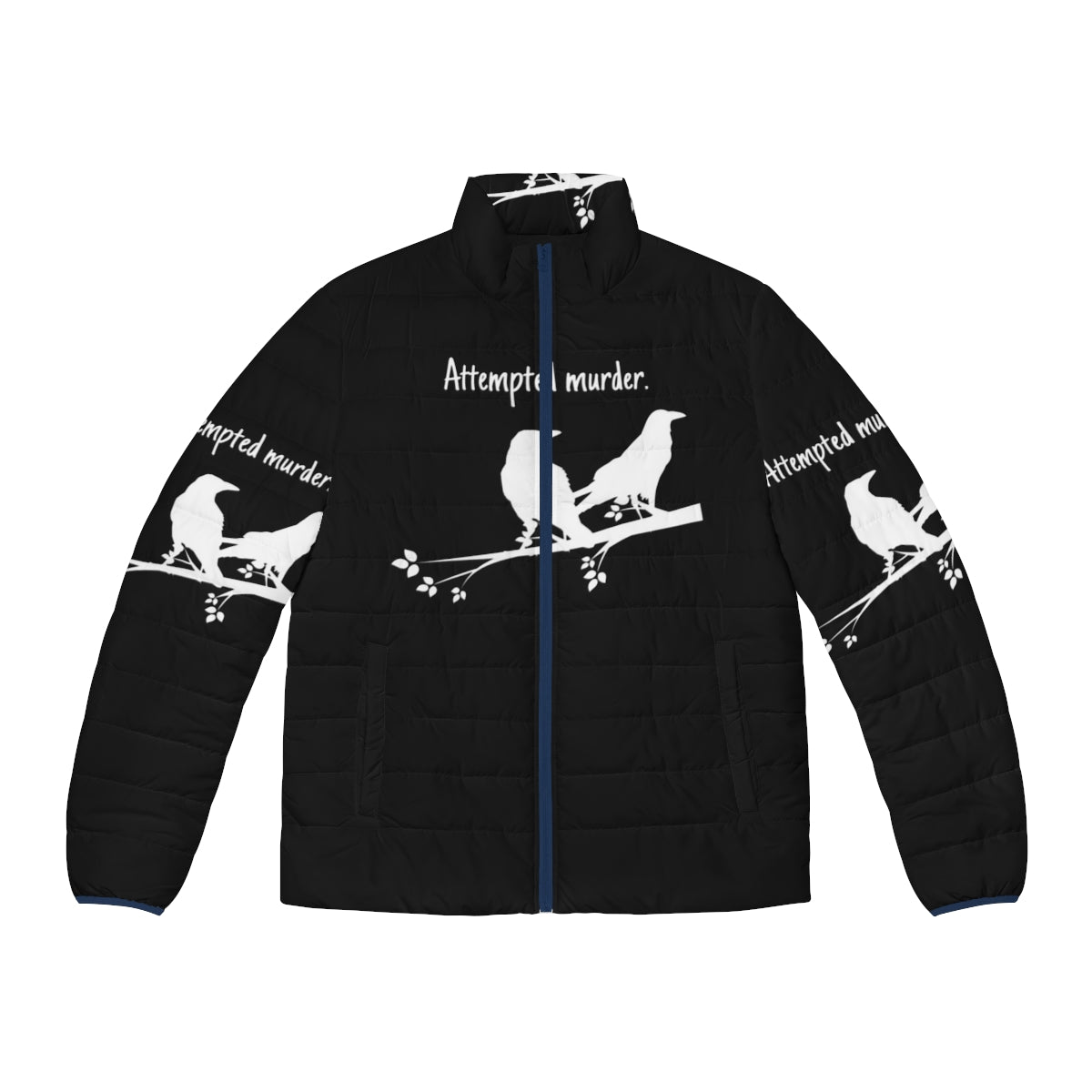 Jezkemp's Attempted Murder Puffer Jacket - Funny Crow and Animal Meme Design