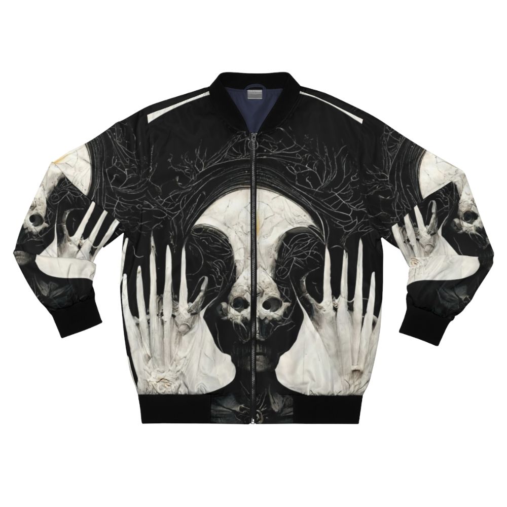 HR Giger Necronomicon Bomber Jacket featuring dark, fantasy AI-generated artwork