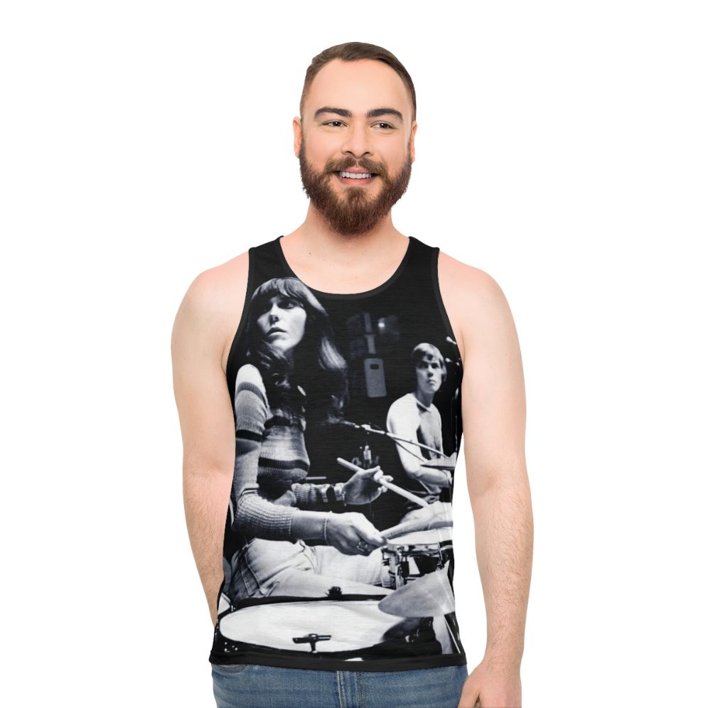 Unisex vintage 70s tank top featuring Karen Carpenter, legendary Carpenters drummer - men