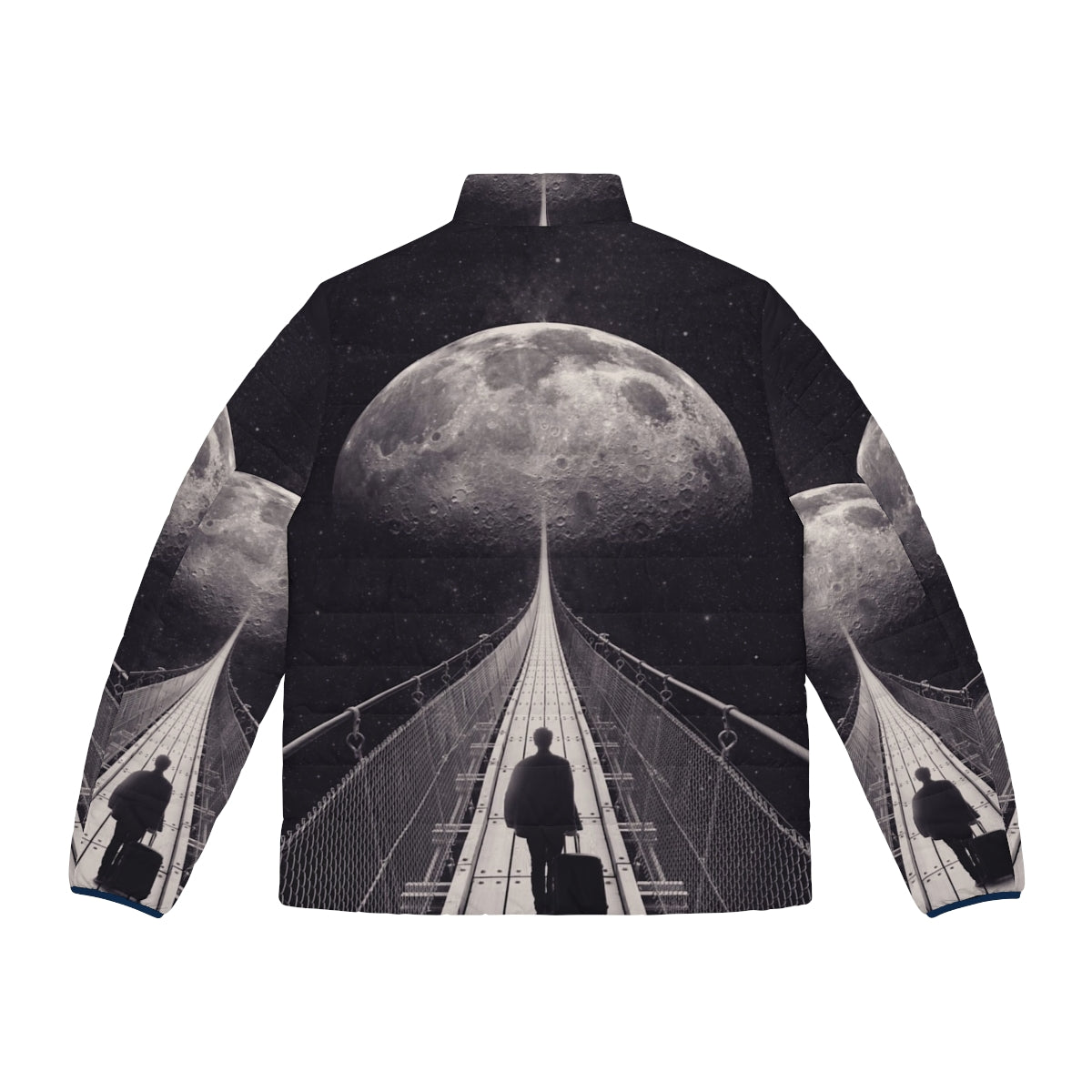 Stylish puffer jacket with moon and star design, perfect for space travel - Back