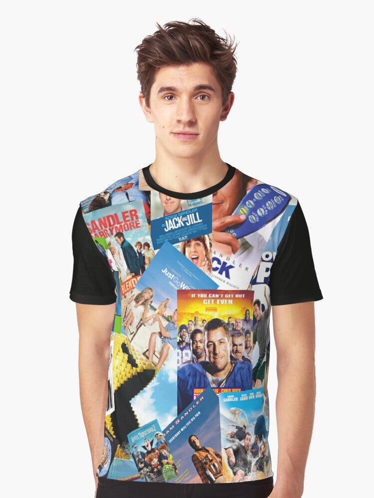 Adam Sandler graphic t-shirt featuring a collage design with references to his popular movies and characters - Men