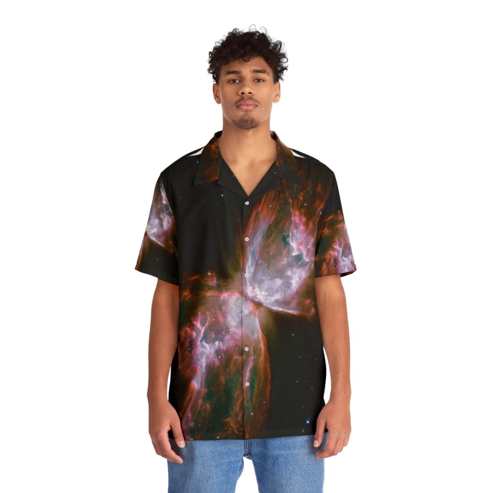 Butterfly Nebula Hawaiian Shirt with Space Imagery - People Front