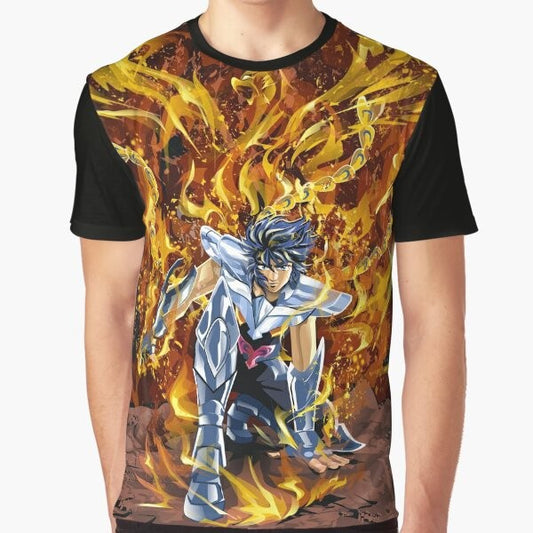 Graphic t-shirt featuring Ikki the Phoenix, a legendary character from the anime/manga Saint Seiya.