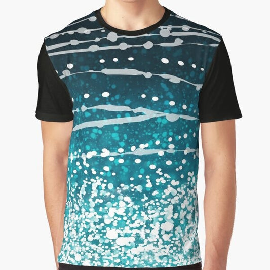 Whale shark with a colorful ocean pattern graphic design on a t-shirt