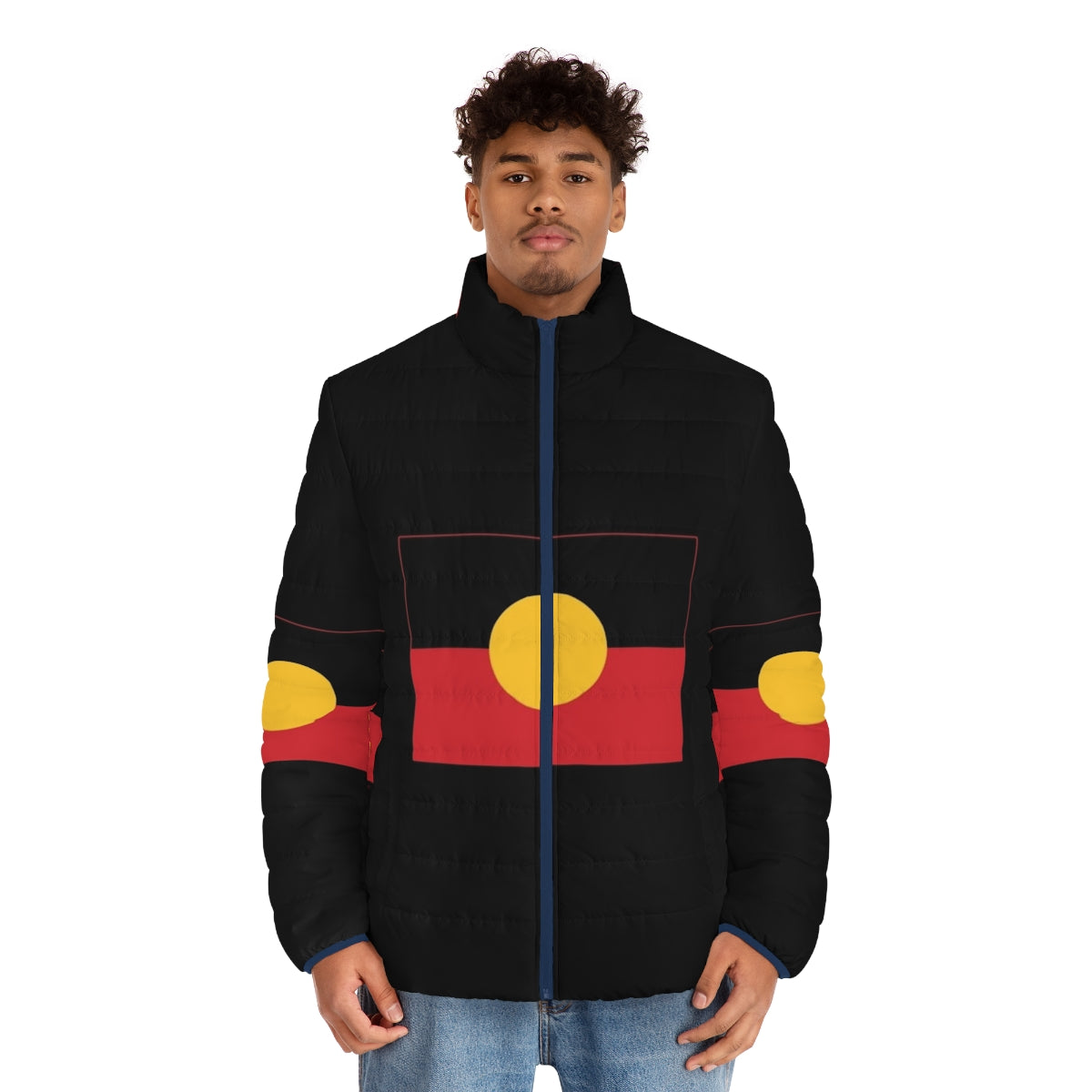 Aboriginal Flag 6 Puffer Jacket - Celebrate the Australian Aboriginal Flag and Indigenous Culture - men front