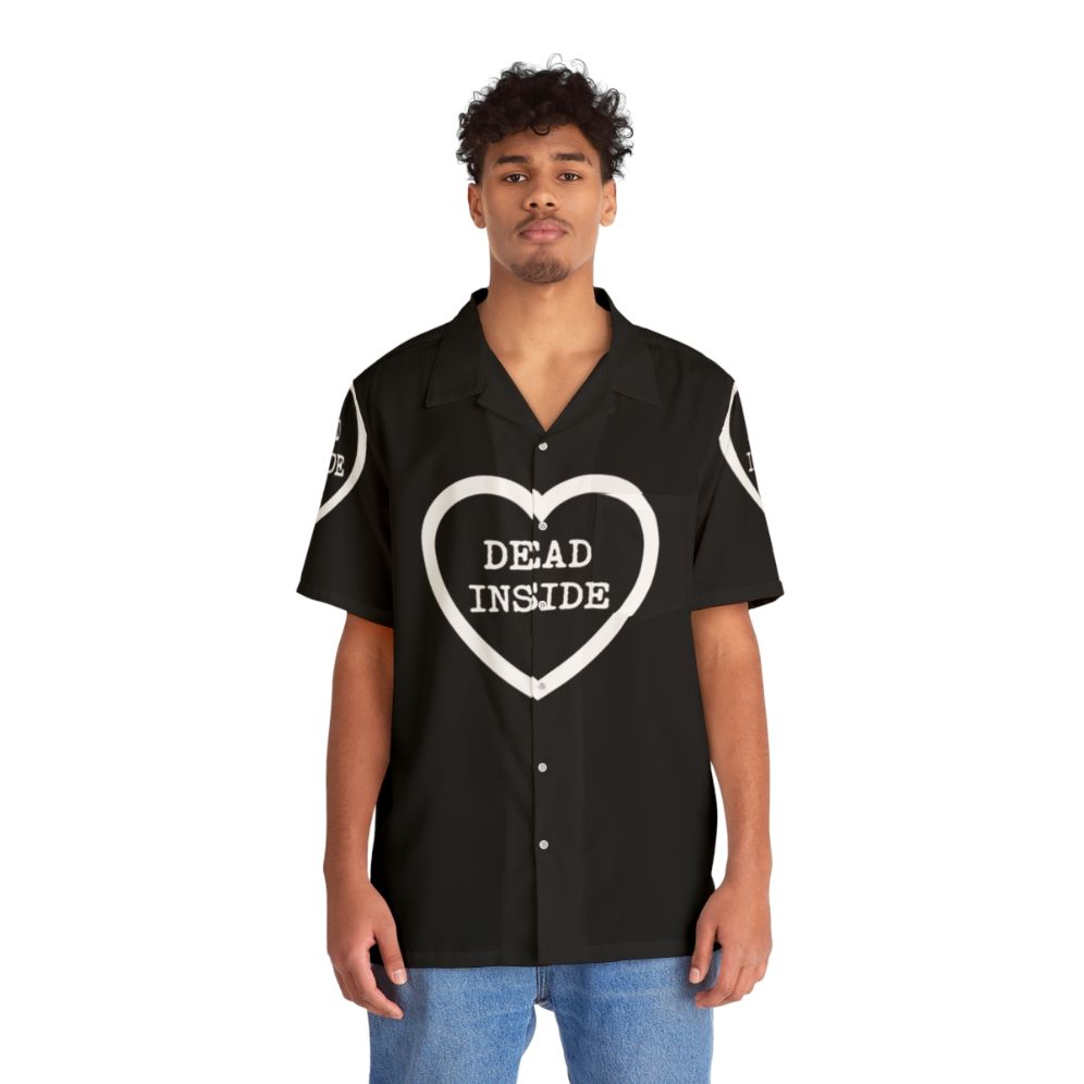 Dark Gothic Hawaiian Shirt with Heart Design - People Front