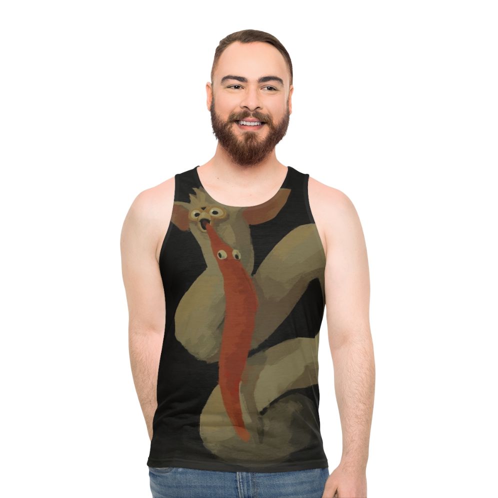 "Saturn Devouring His Son" unisex tank top with dark, surreal mythology art - men