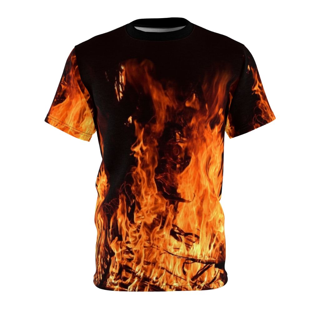 Fiery flames at night campfire graphic t-shirt