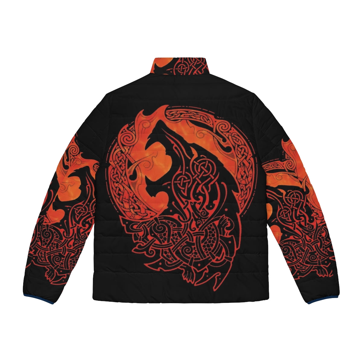 Fenrir Loki's Son Puffer Jacket - Mythical Scandinavian Wolf-Inspired Coat - Back