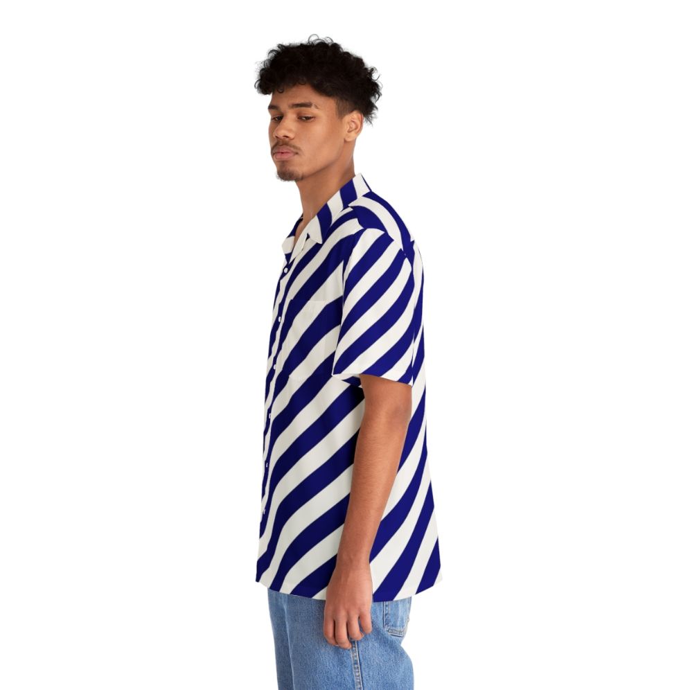 Blue and White Diagonal Stripe Hawaiian Shirt - People Left