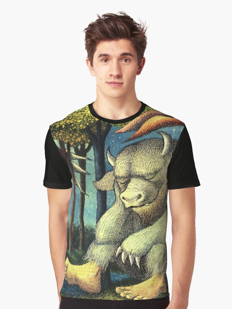 Graphic t-shirt featuring the beloved characters and story from Maurice Sendak's classic children's book "Where the Wild Things Are" - Men