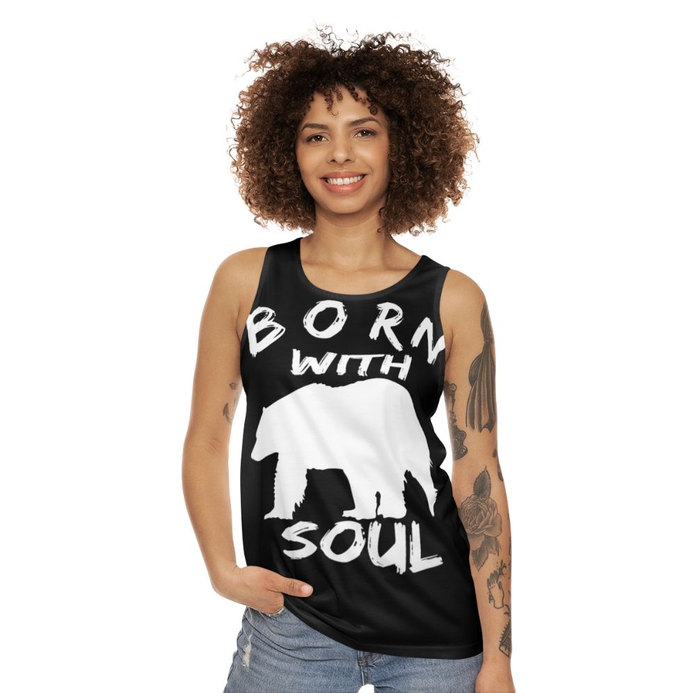 Unisex tank top with bear soul design - women