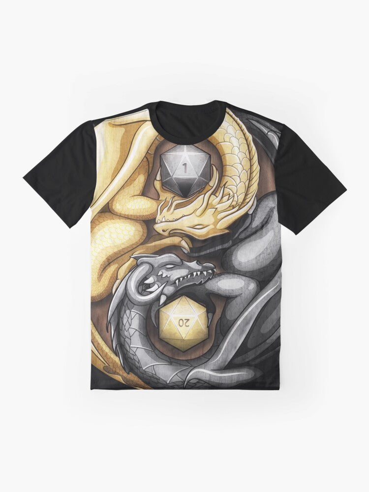 Yin Yang D20 Dragon Graphic T-Shirt for Dungeons & Dragons Players - Flat lay