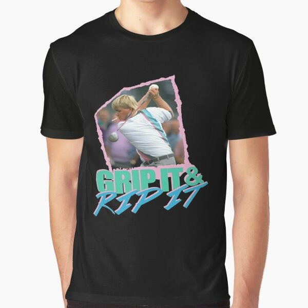 Women's graphic t-shirt with "Grip It and Rip It" design, featuring golf legend John Daly