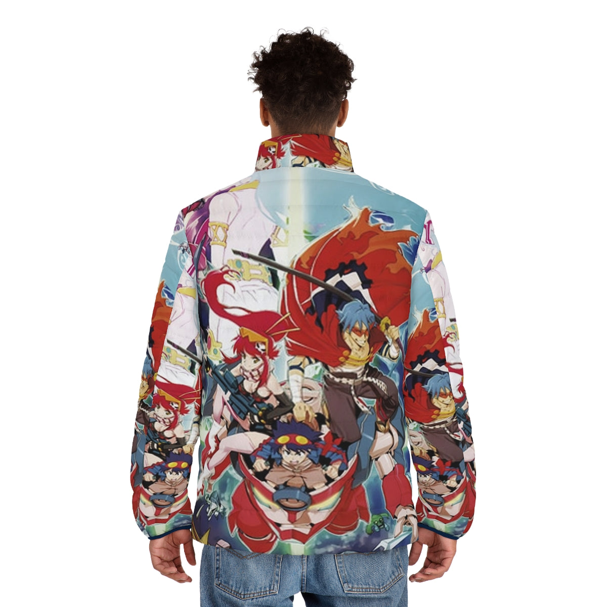 Tengen Toppa Gurren Lagann Anime Puffer Jacket featuring Kamina, Yoko, and Nia - men back