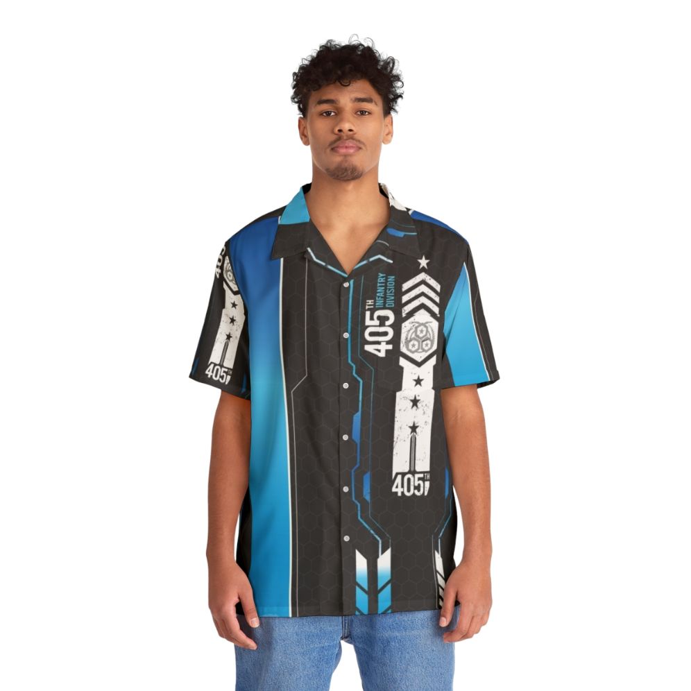 405th Tech Dress Hawaiian Shirt with Spartan Armor Inspired Design - Lifestyle