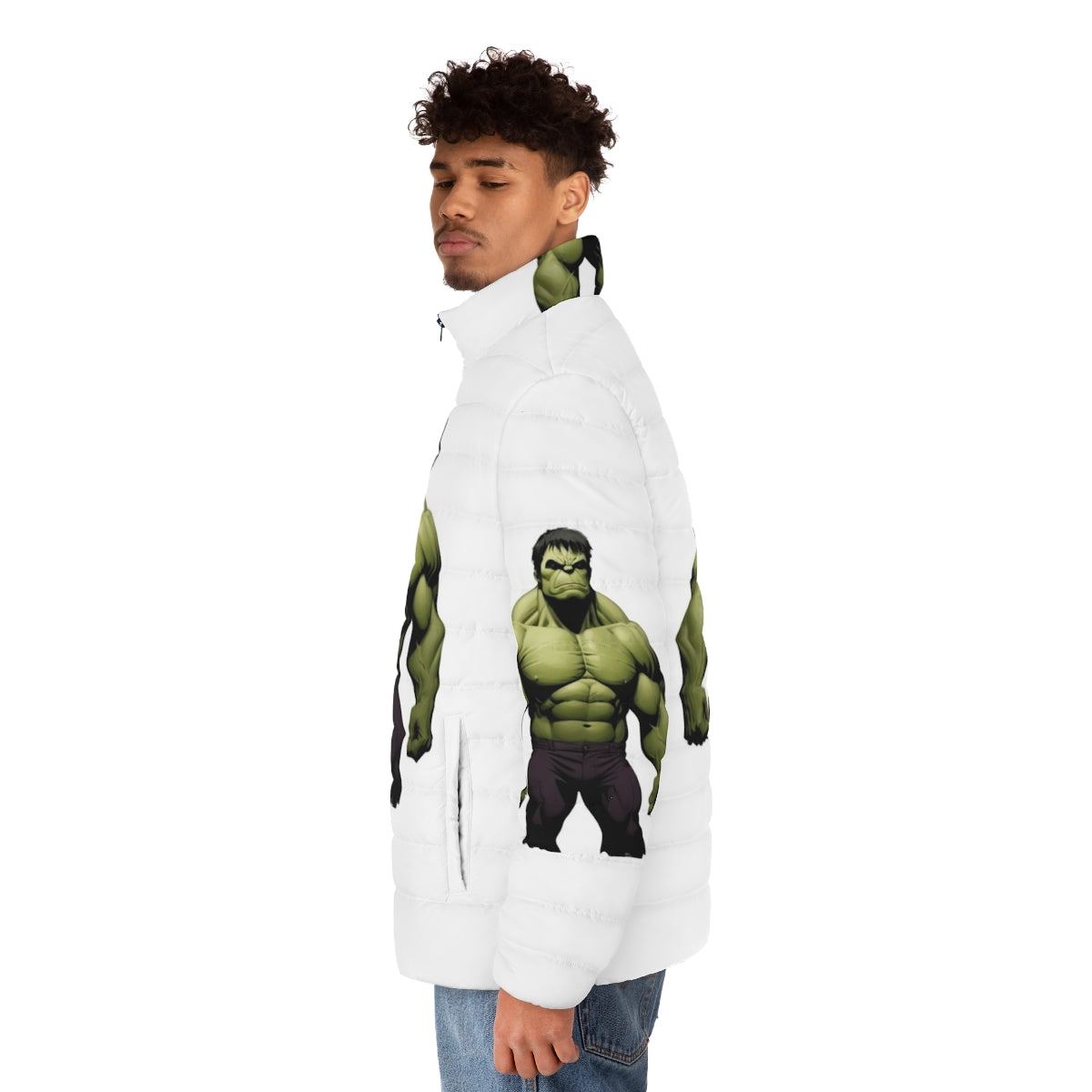 Marvel Superhero Puffer Jacket featuring the Hulk design - men side left