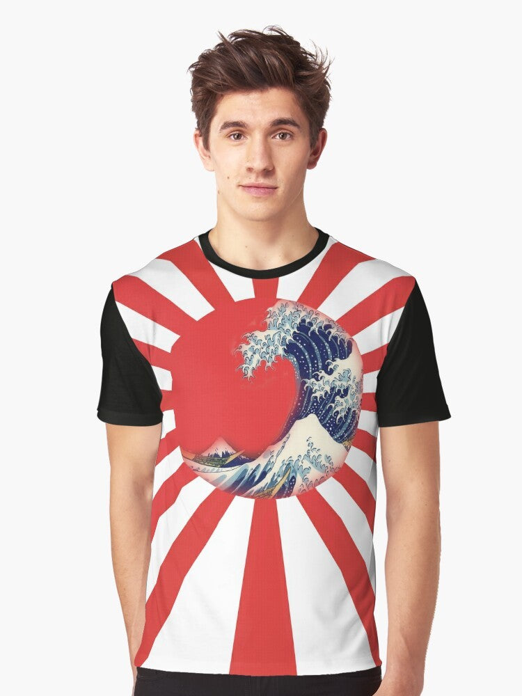 Graphic t-shirt featuring Hokusai's famous Great Waves of Rising Sun design - Men