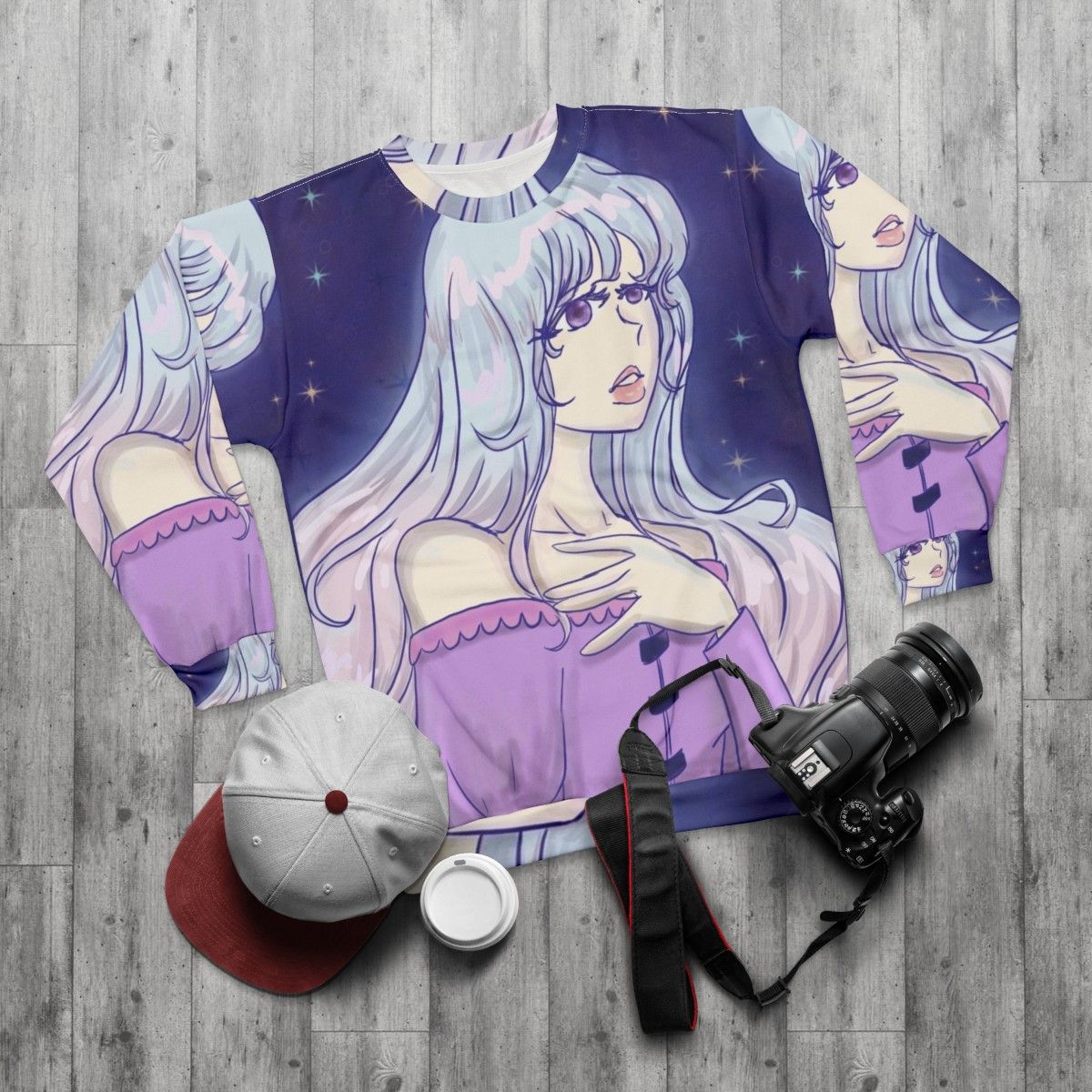 Lady Amalthea Unicorn Sweatshirt featuring the iconic character from The Last Unicorn fantasy film - flat lay