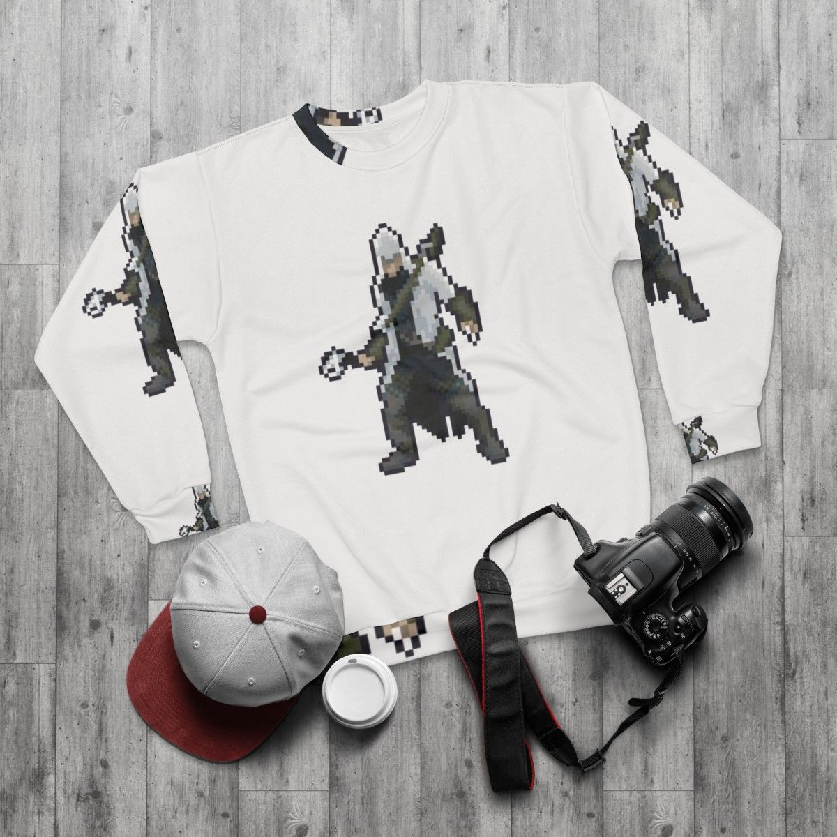 Assassin's Creed Connor Kenway Pixel Art Retro Gaming Sweatshirt - flat lay