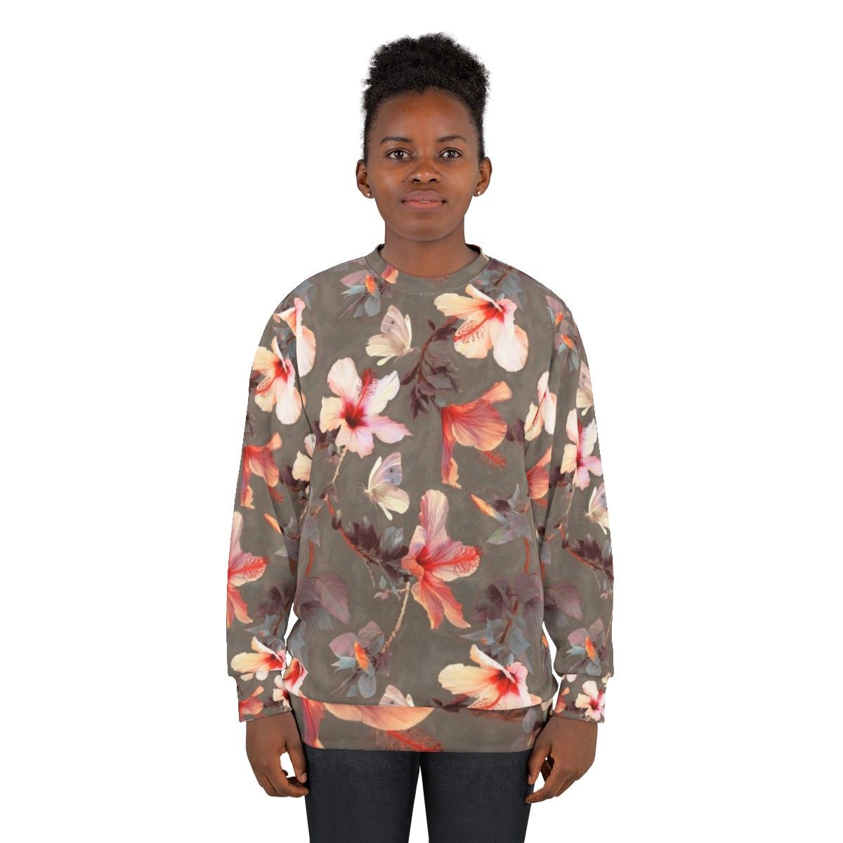 Coral hibiscus floral printed sweatshirt - women