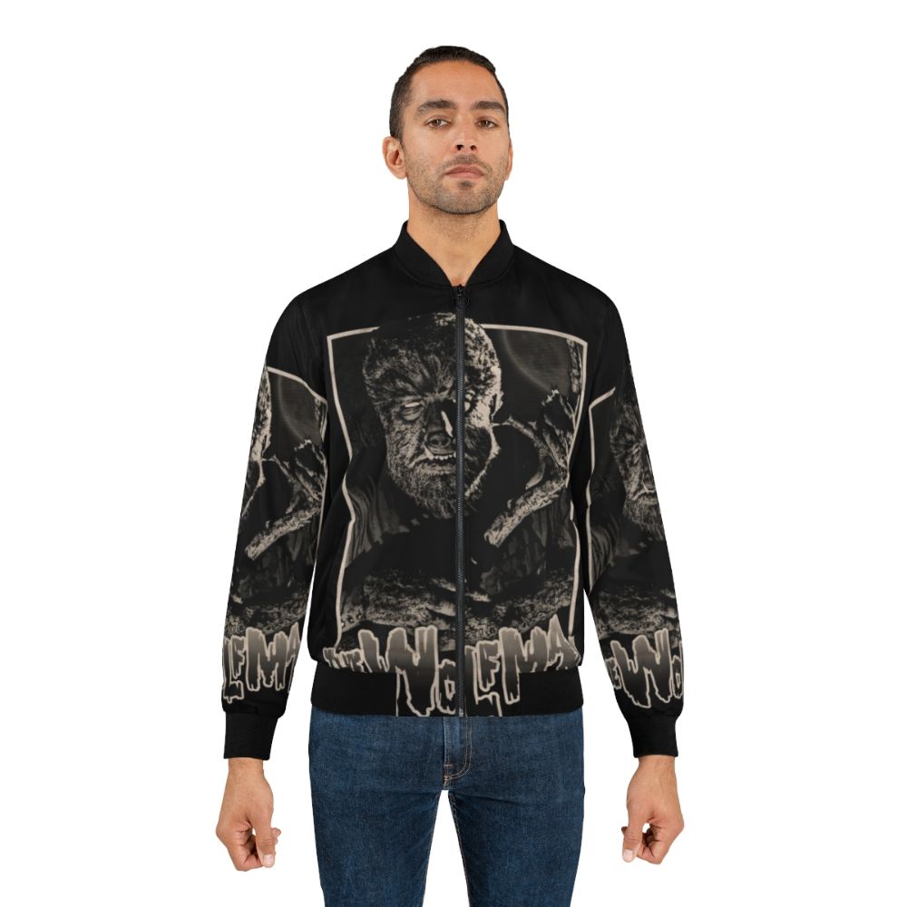 A vintage-inspired bomber jacket featuring a wolfman or werewolf design. - Lifestyle