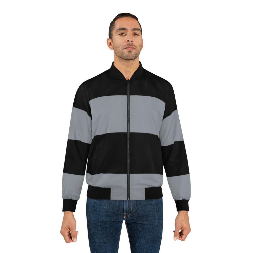 Black and grey horizontal stripes bomber jacket, stylish and simple design - Lifestyle