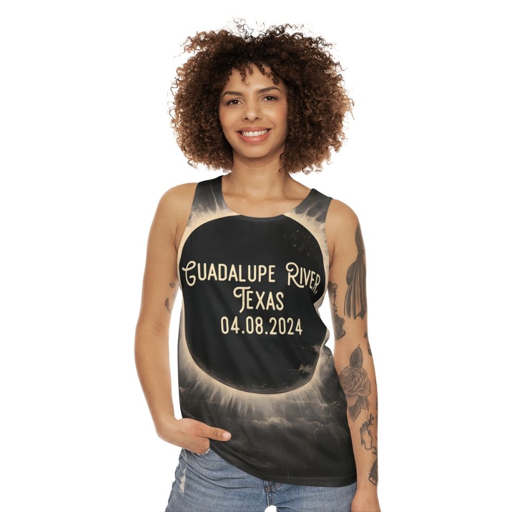 Guadalupe River Texas Total Eclipse Unisex Tank Top - women