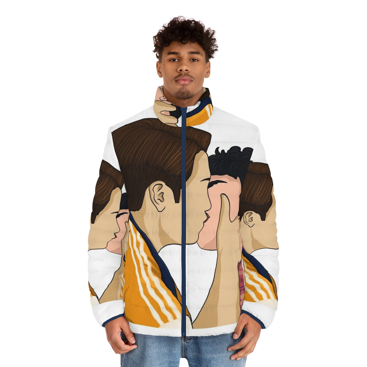 Heartstopper Nick and Charlie Puffer Jacket, perfect for fans of the Netflix series - men front