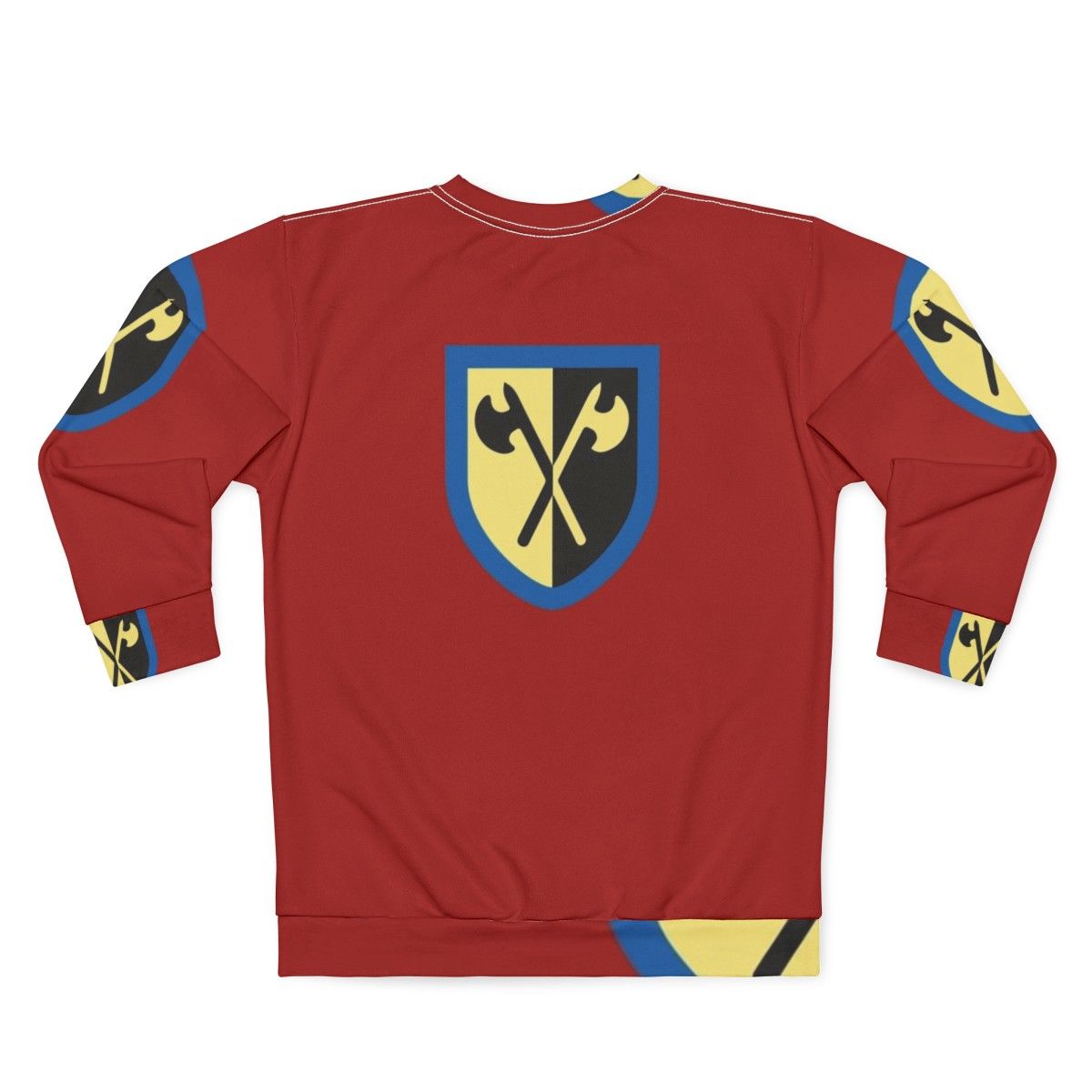 Retro Crusaders Lego Castle Sweatshirt with Crossed Axes Design - Back