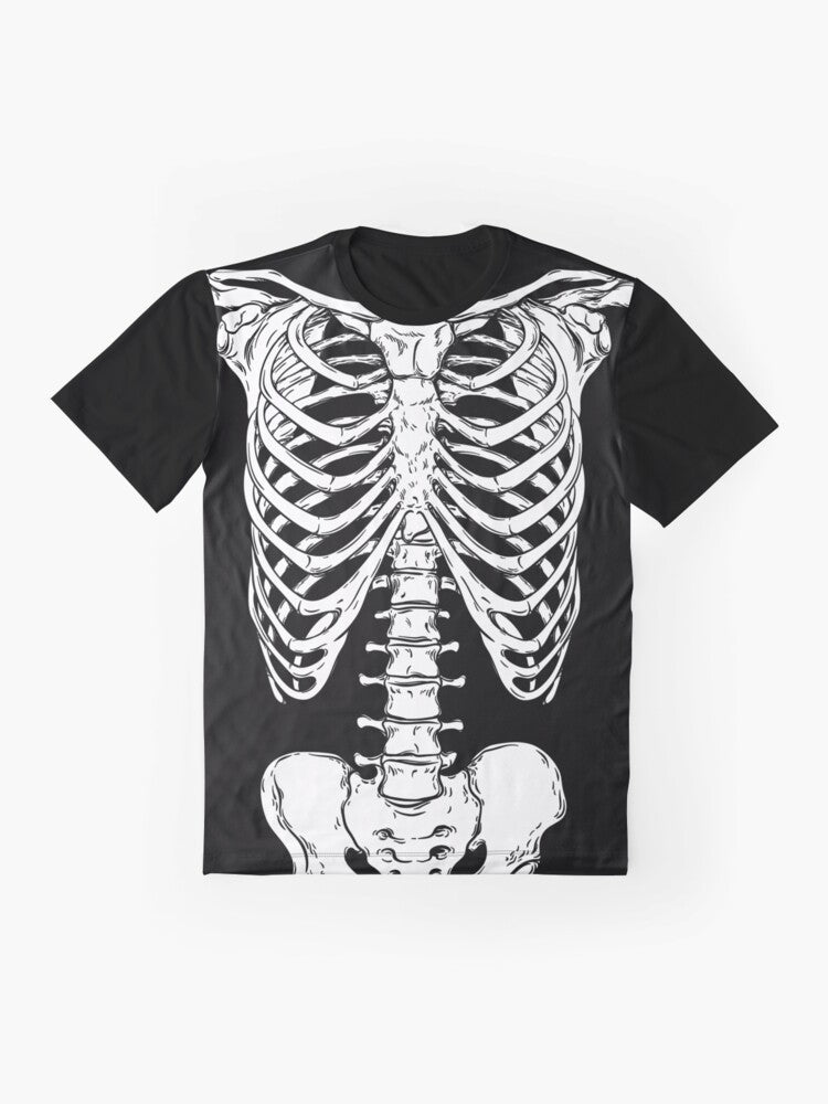 Anatomically correct human skeleton graphic design with ribcage and hips on a t-shirt - Flat lay