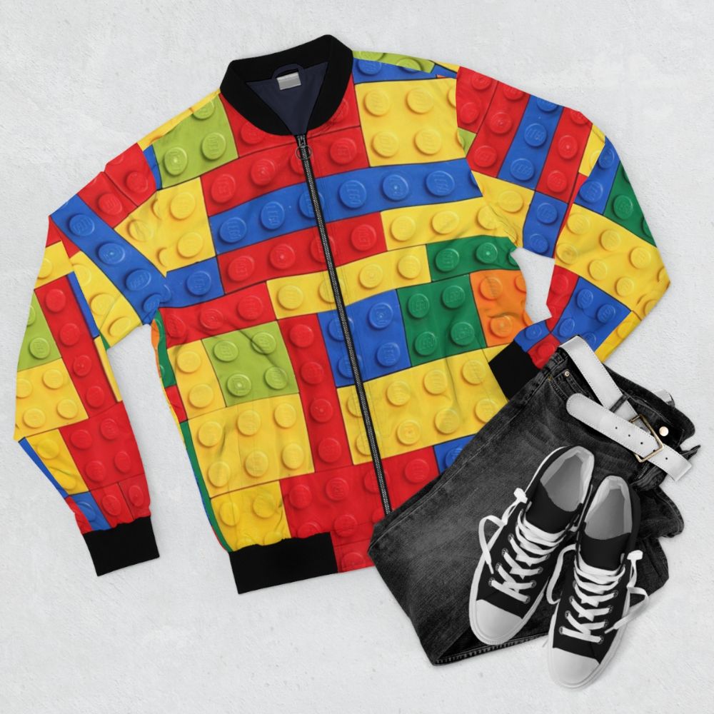 Colorful lego bricks design bomber jacket - Flat lay