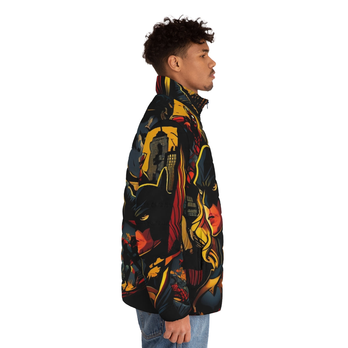 Superhero puffer jacket with iconic superhero design - men side right