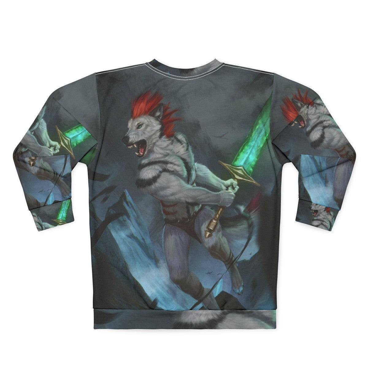 Headlong anthro wolf fantasy digital art sweatshirt - Back