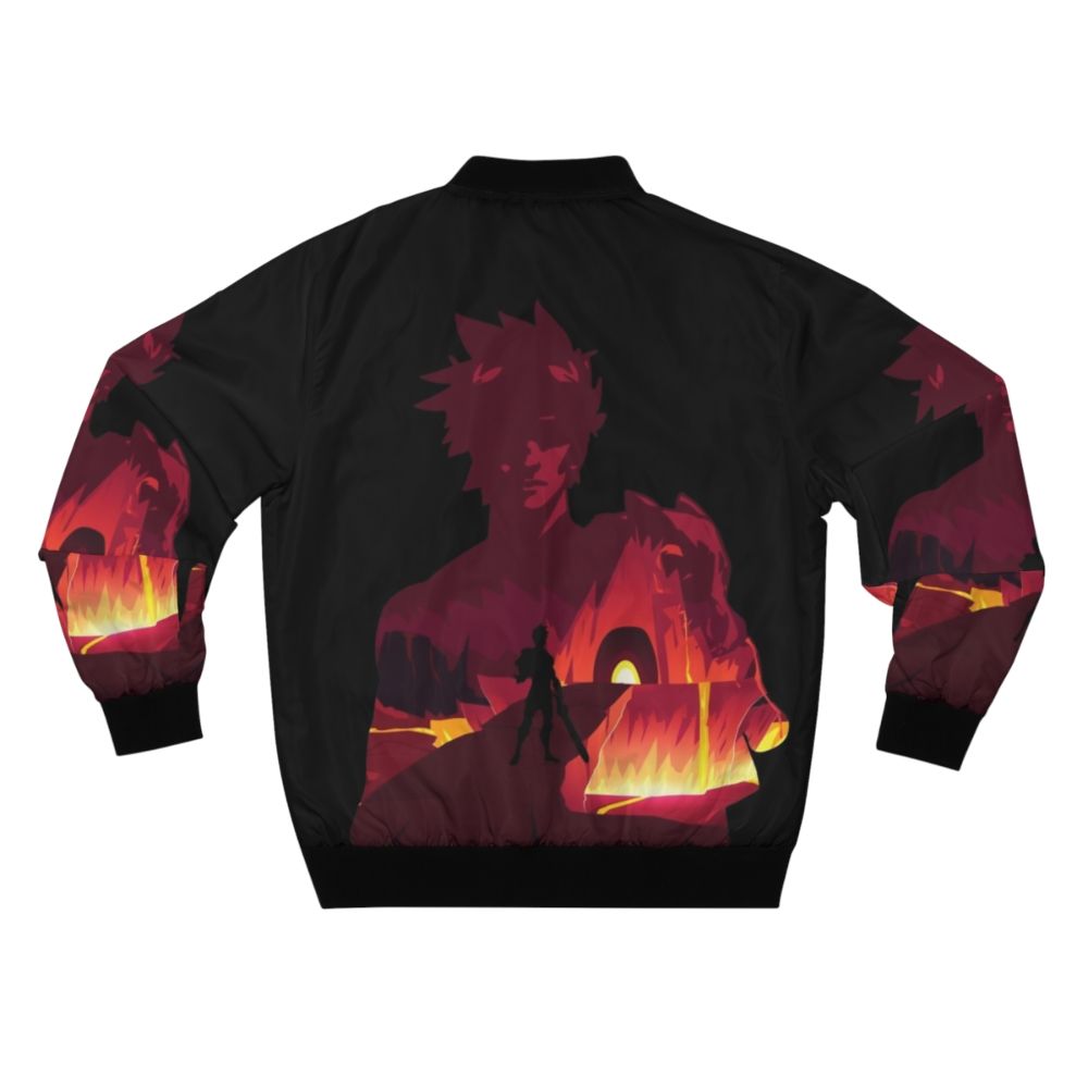 Zagreus Hades Negative Illusion Bomber Jacket featuring a double exposure design of the Hades character from the popular video game - Back