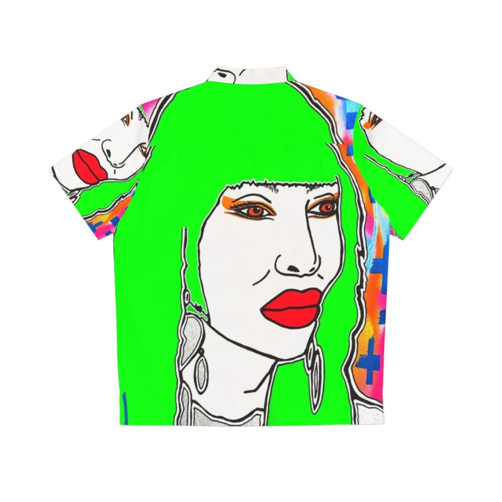 Pop music icon Pete Burns wearing a Hawaiian shirt - Back