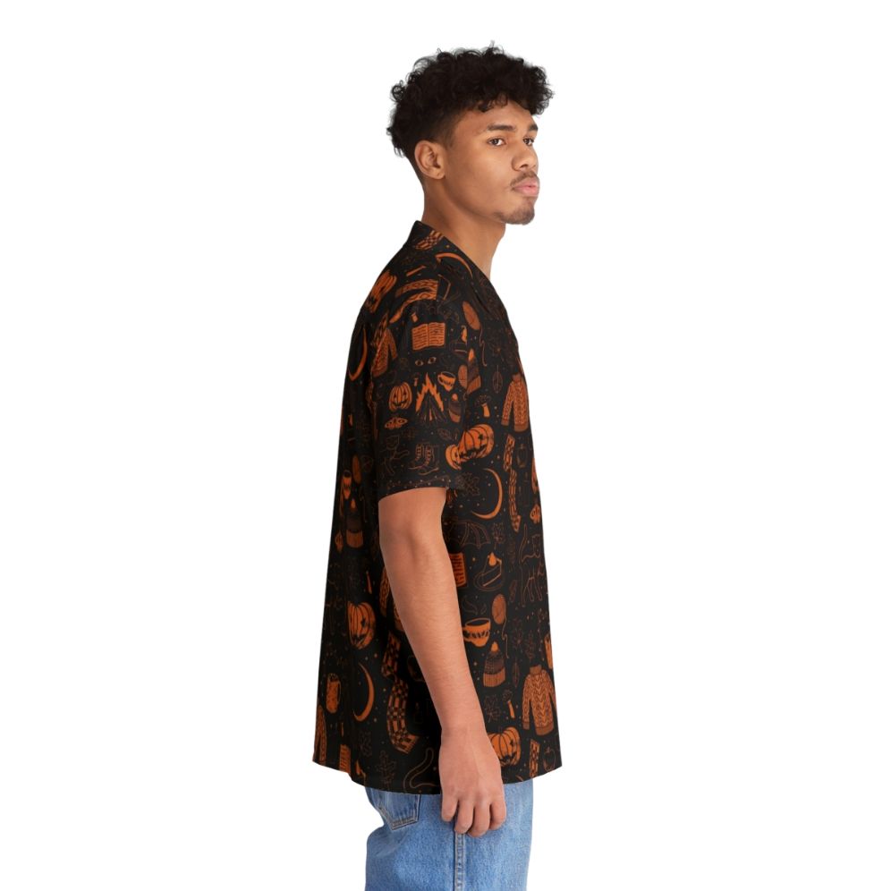 Autumn Nights Halloween Hawaiian Shirt with pumpkins, black cats, and fall foliage - People Pight