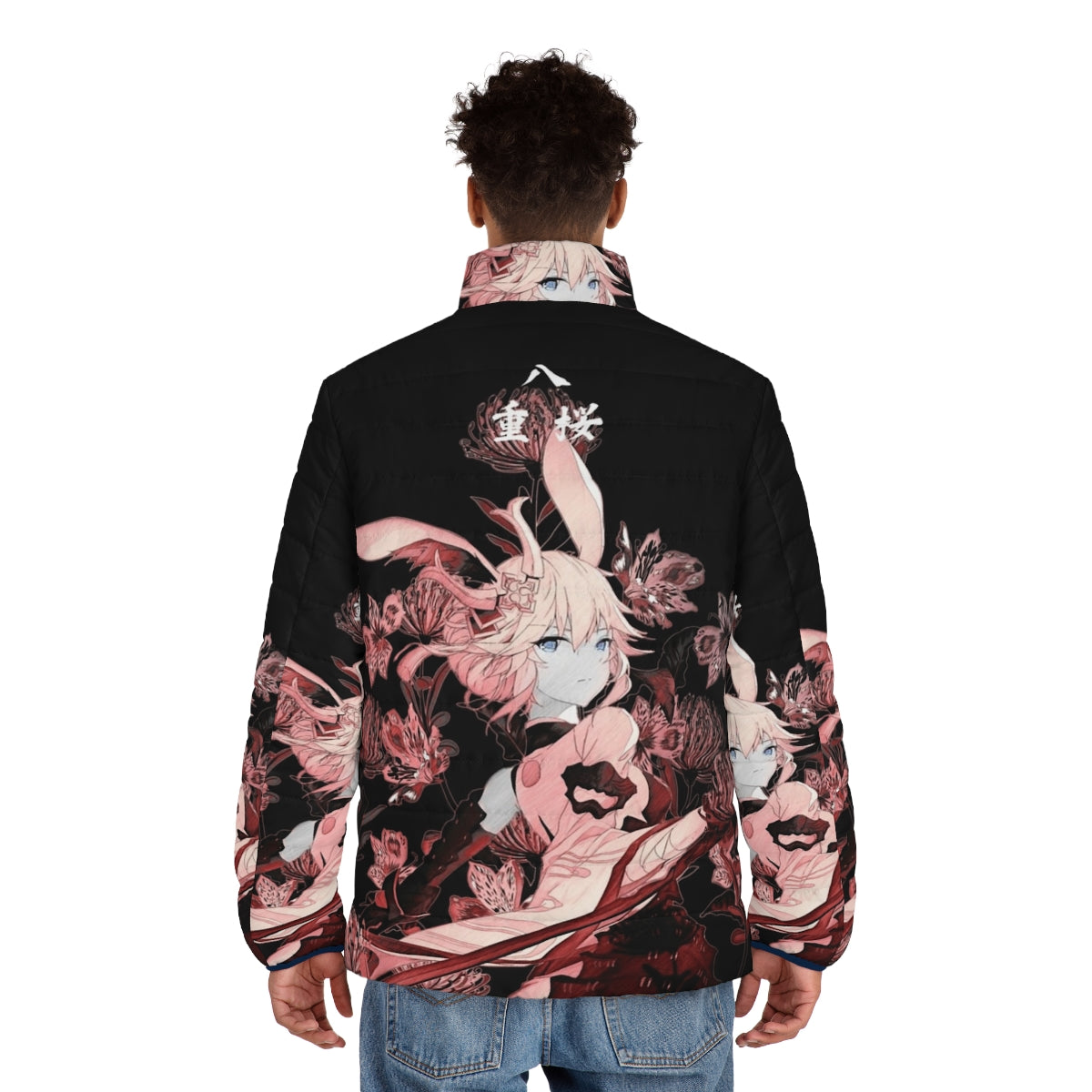 Fiery higanbana and fox samurai puffer jacket inspired by Honkai Impact's Yae Sakura - men back