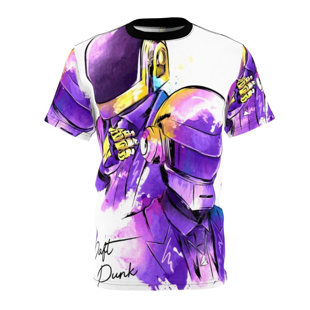 Watercolor-style t-shirt design featuring Daft Punk inspired imagery