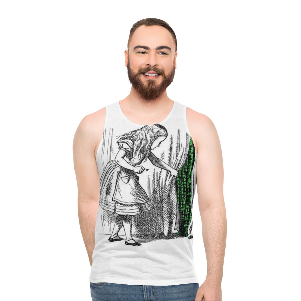 Matrix inspired unisex tank top with Alice in Matrix design - men