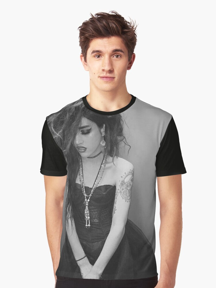 Black and white graphic t-shirt featuring Adore Delano, a popular drag queen from RuPaul's Drag Race. - Men