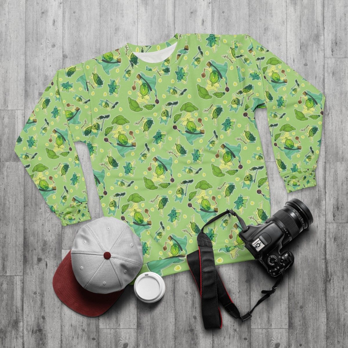 Korok Pattern Sweatshirt featuring a nature-inspired design from The Legend of Zelda - flat lay