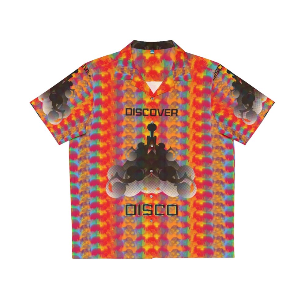 Multicolored Hawaiian-style shirt with psychedelic star trek inspired design