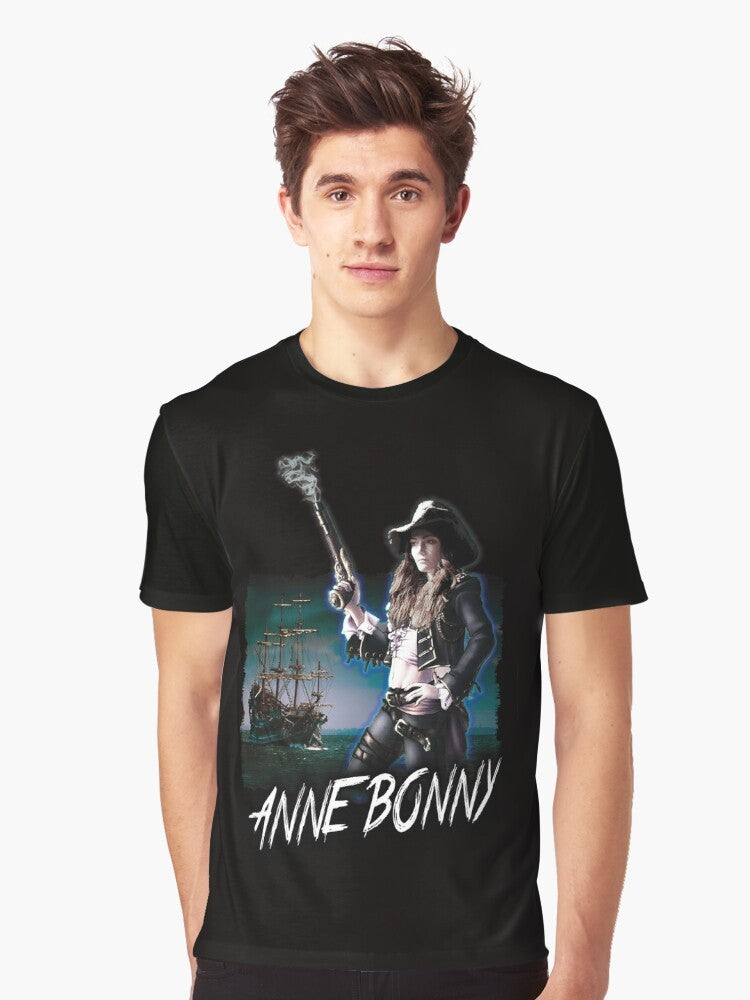 A graphic t-shirt featuring the powerful pirate queen Anne Bonny from the Black Sails TV series. - Men