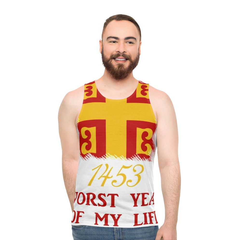 Unisex tank top with "1453: Worst Year of My Byzantine Life" design - men