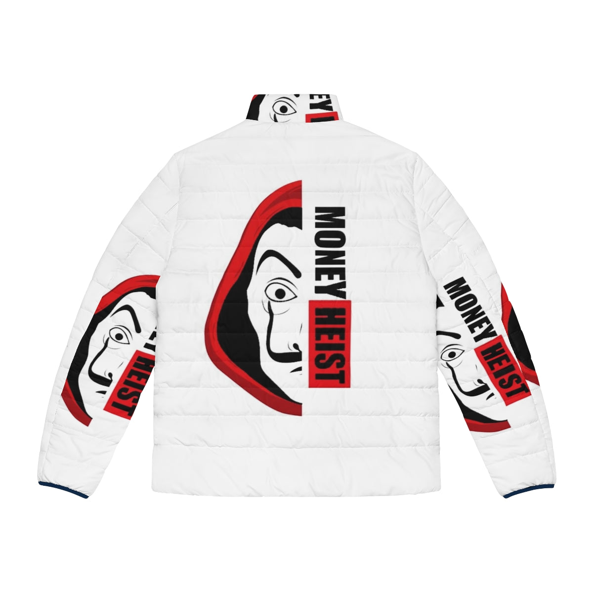 Money Heist Puffer Jacket featuring iconic characters and logo - Back