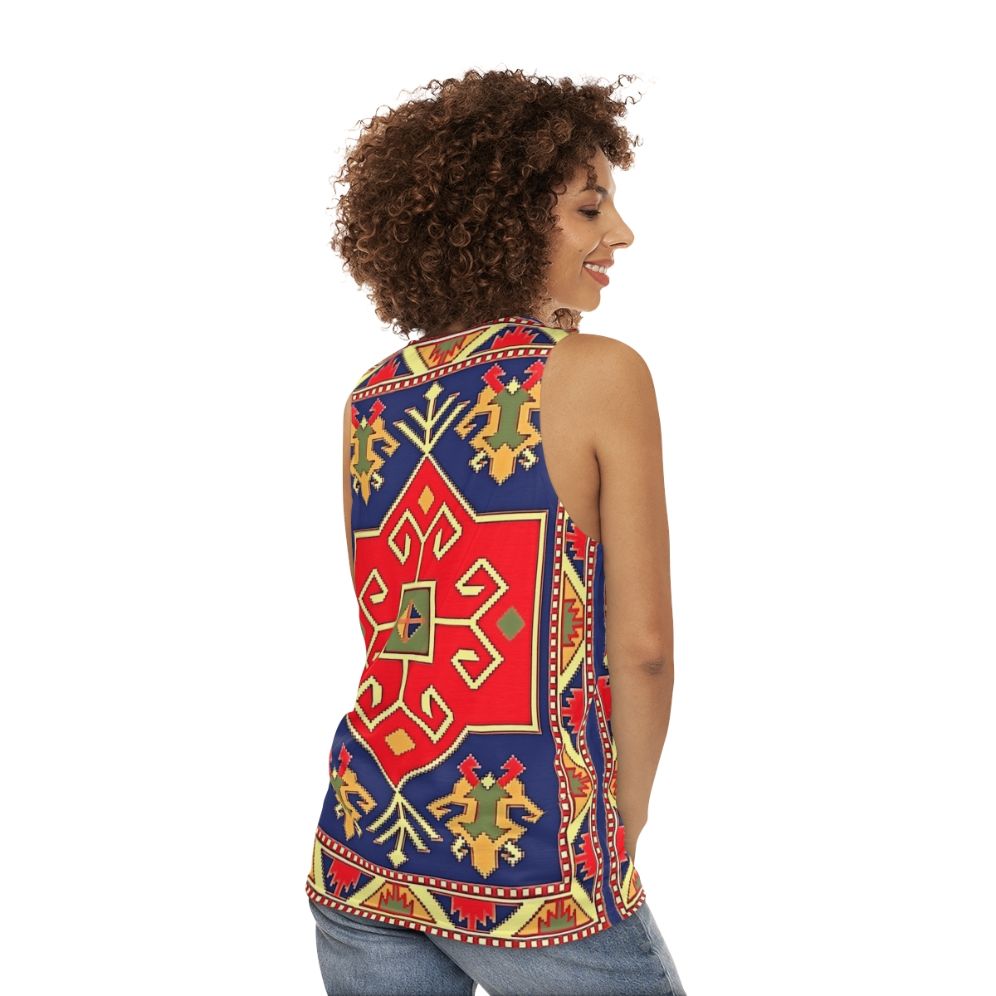 Unisex tank top featuring Armenian art design - women back